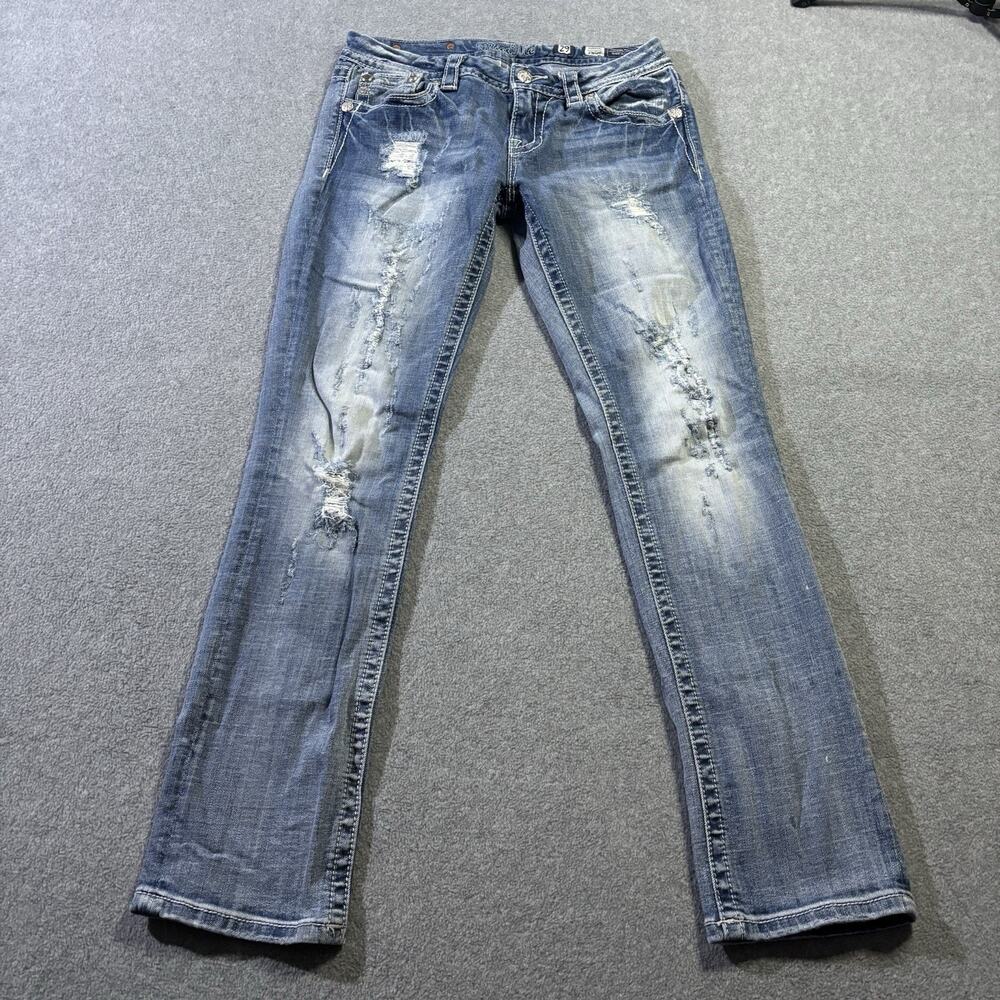 Miss Me Signature Straight Leg Jeans 29 Medium Wash Wing Flap Bling Y2K